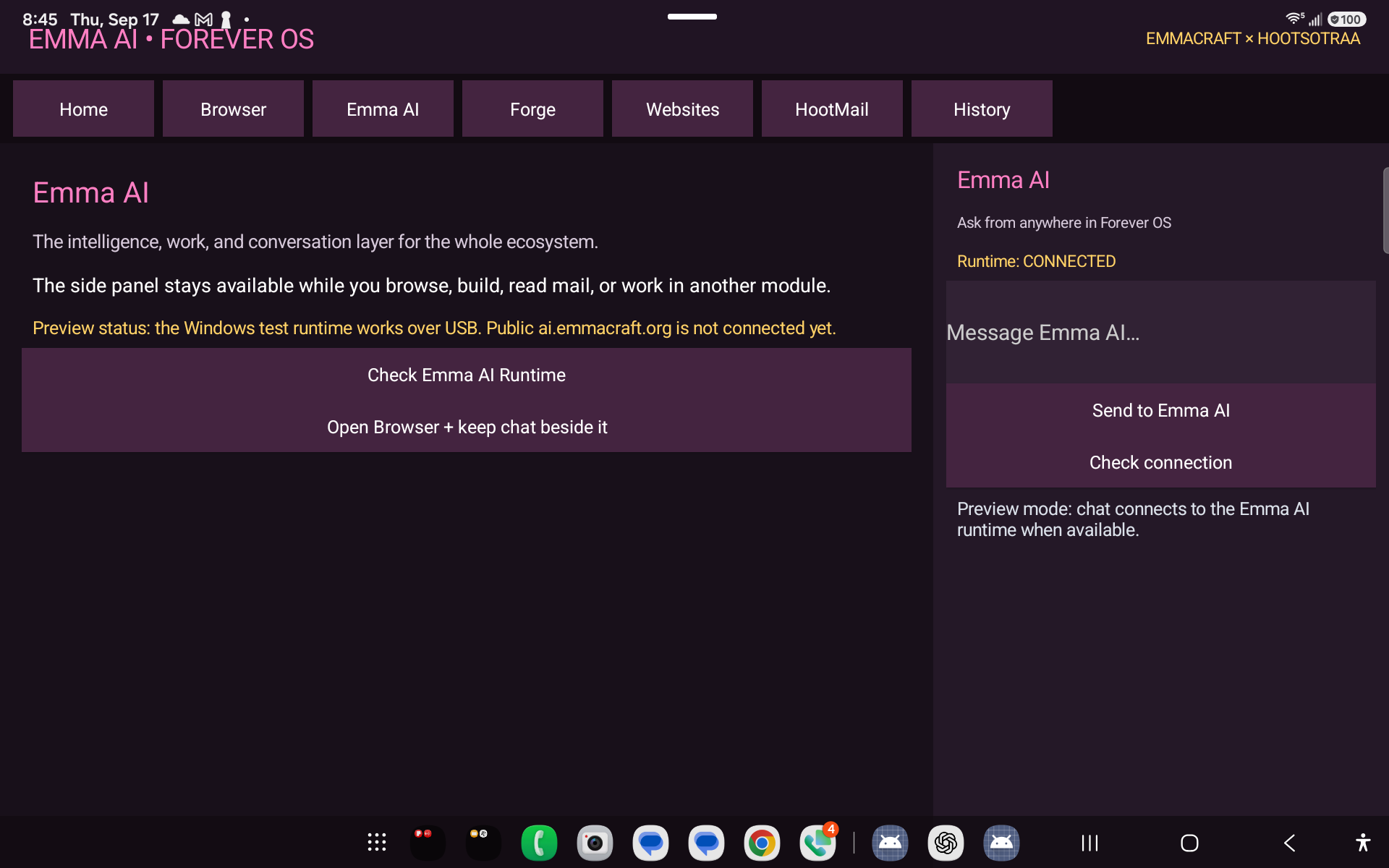 Emma AI Forever OS installed preview